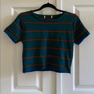NWOT UO Rib Knit Blue and Red Green Crop T-Shirt